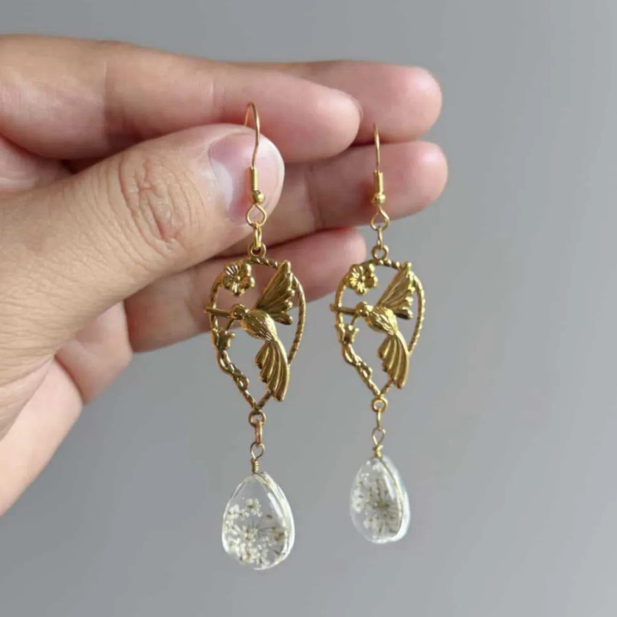 Vintage Hummingbird Teardrop Drop Earrings