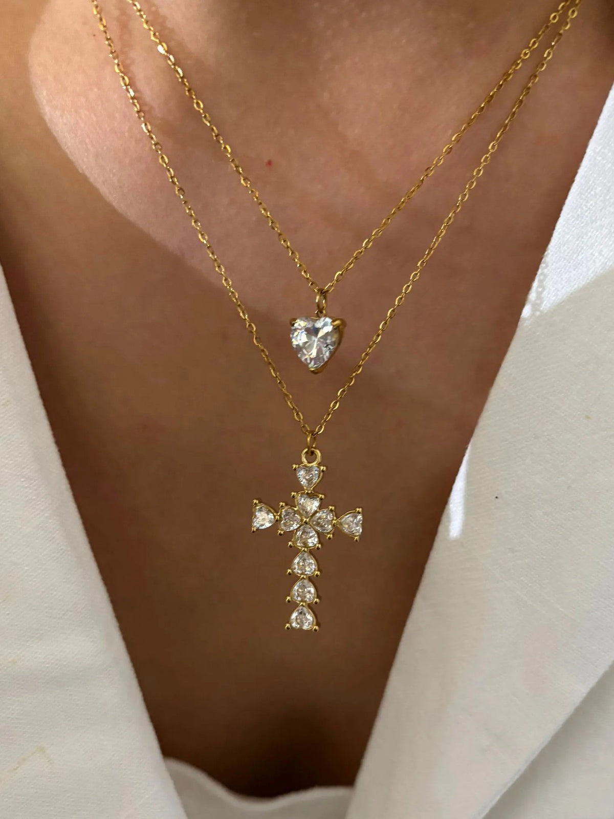 Layered Cross Stone Necklace