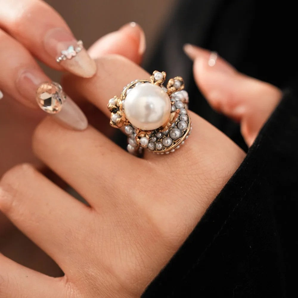 Vintage Floral Pearl Ring