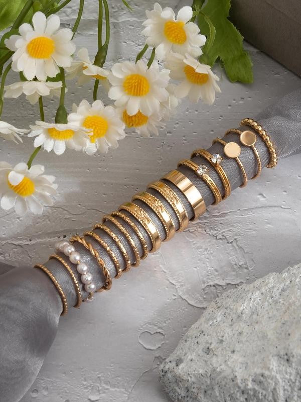Rhinestone & Pearl Stackable Ring Set