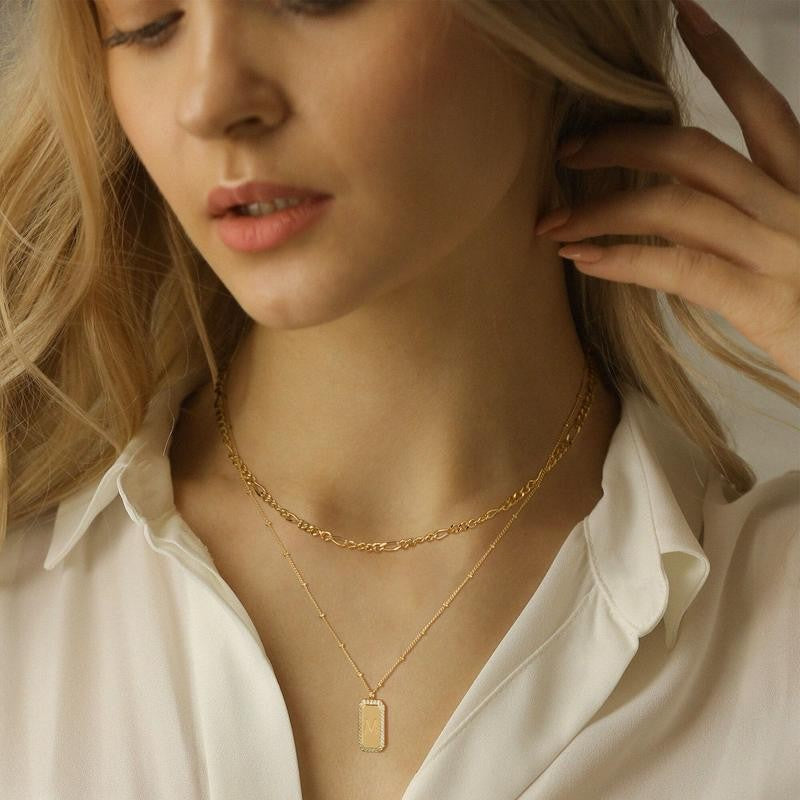 Gold Figaro Chain Initial Pendant Necklace