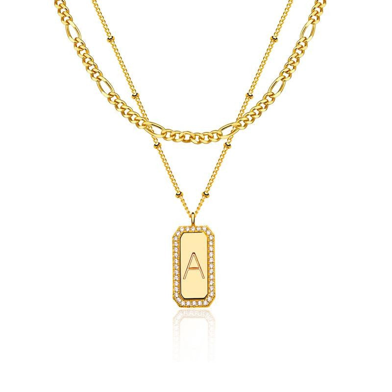 Gold Figaro Chain Initial Pendant Necklace