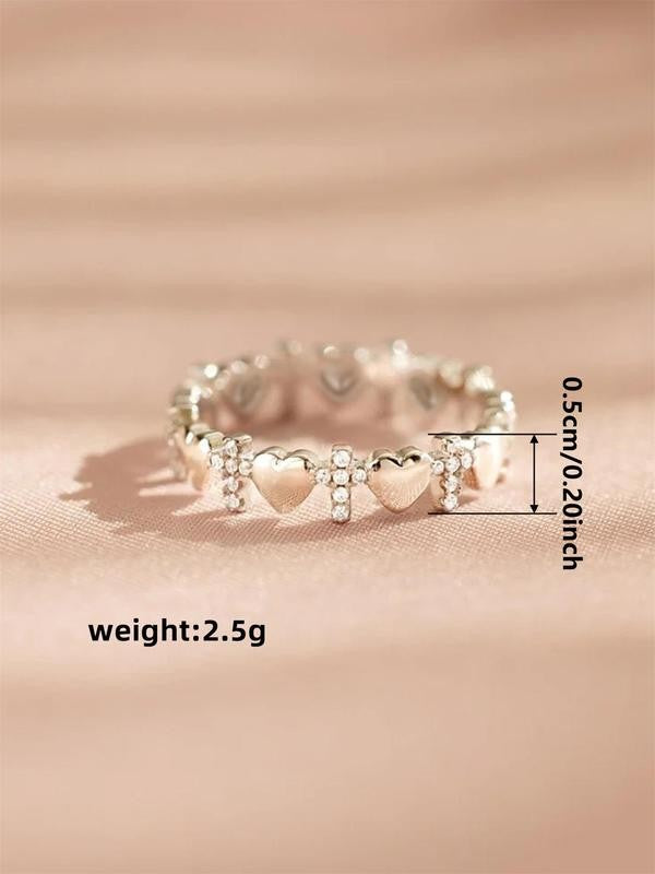 Rhinestone Cross & Heart Ring