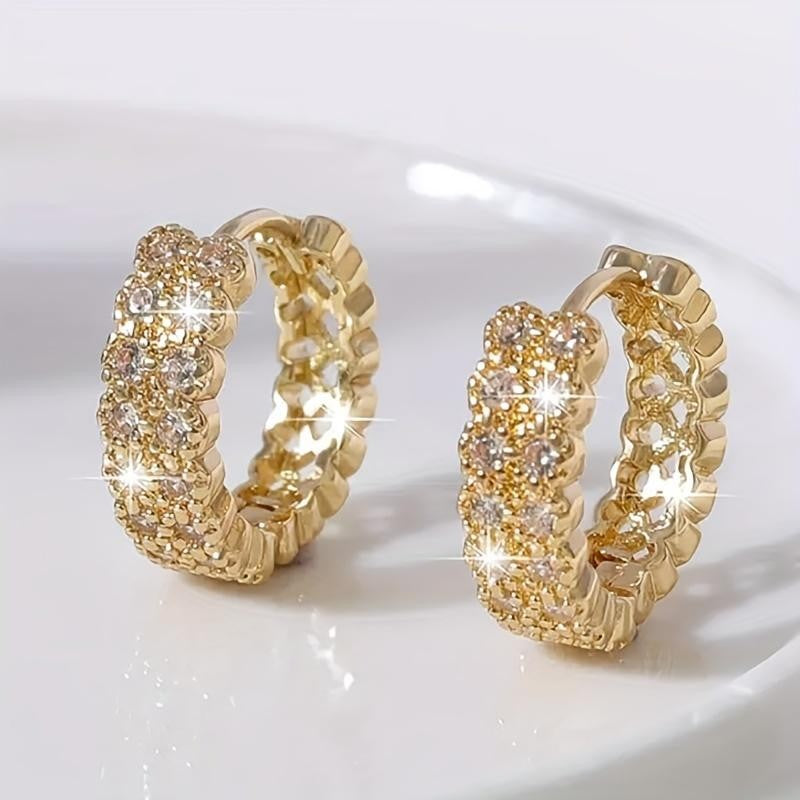 Golden Double Row Stone Hoop Earrings