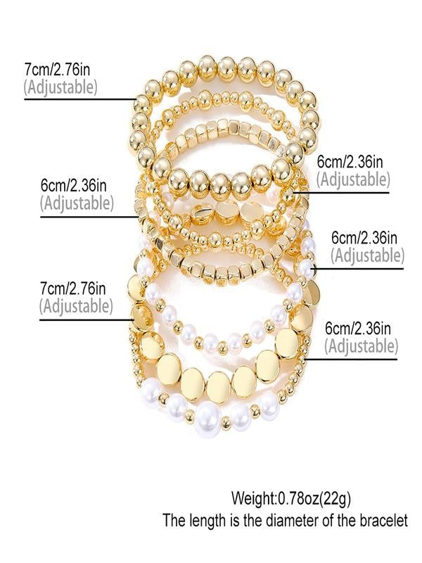 Layered Pearl and Gold Bead Bracelet Set