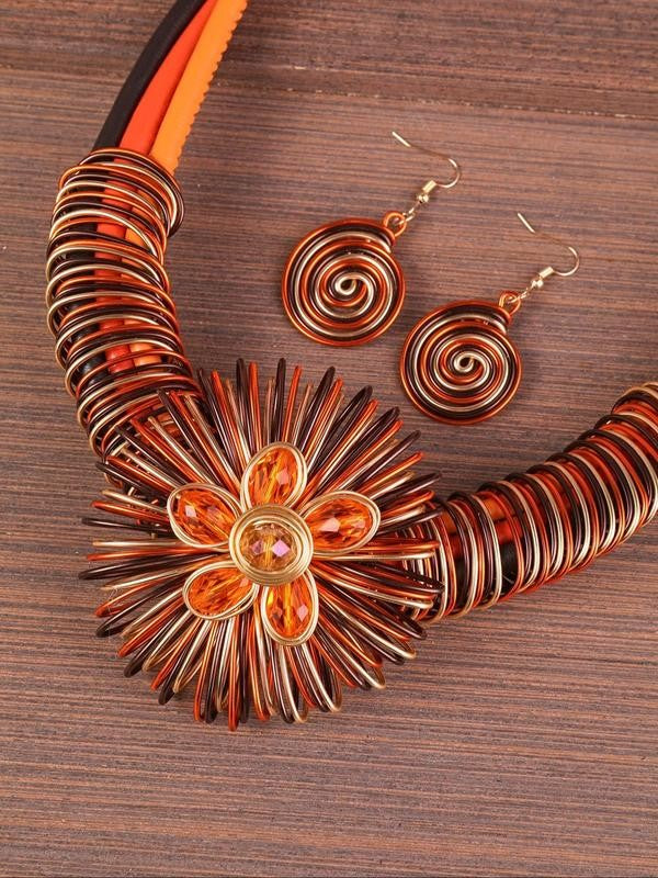Spiral Flower Collar Necklace Set