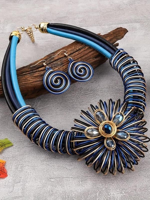 Spiral Flower Collar Necklace Set
