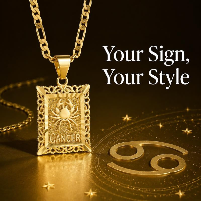 14k Square Zodiac Pendant Necklace