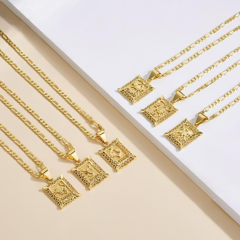 14k Square Zodiac Pendant Necklace