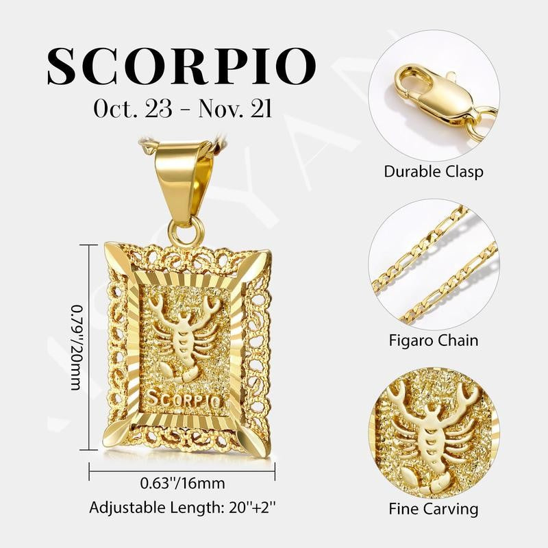 14k Square Zodiac Pendant Necklace