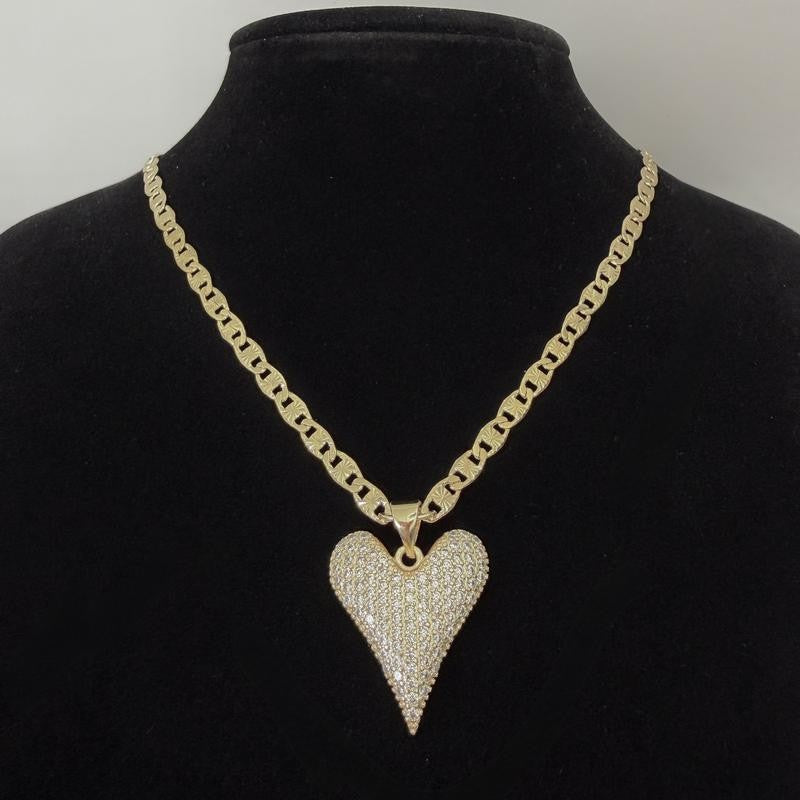 14k Paved Heart Pendant Necklace