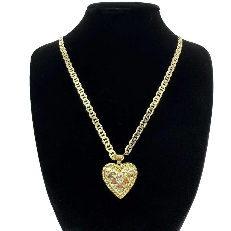 14k Paved Heart Pendant Necklace
