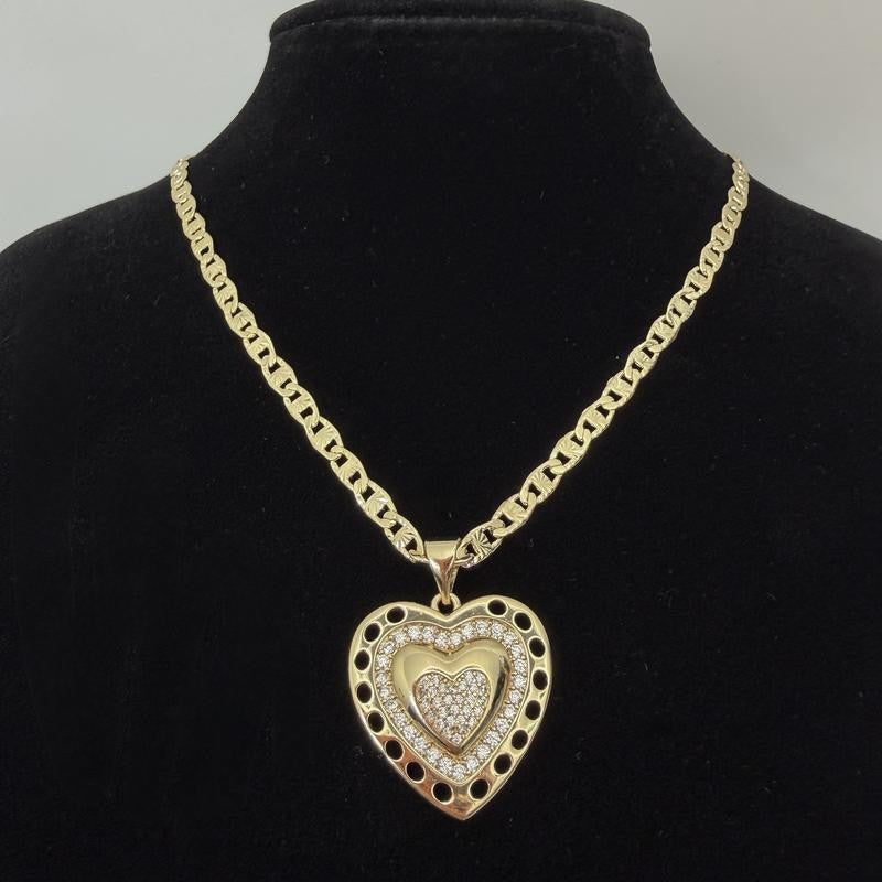 14k Paved Heart Pendant Necklace