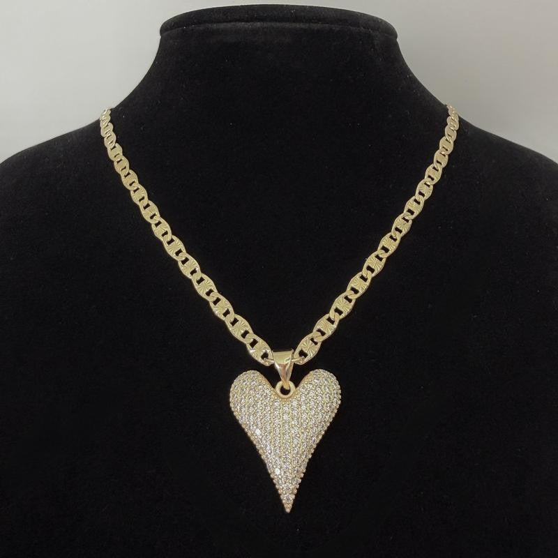 14k Paved Heart Pendant Necklace