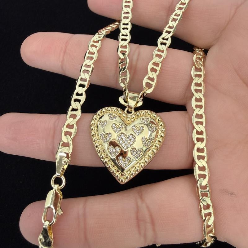 14k Paved Heart Pendant Necklace