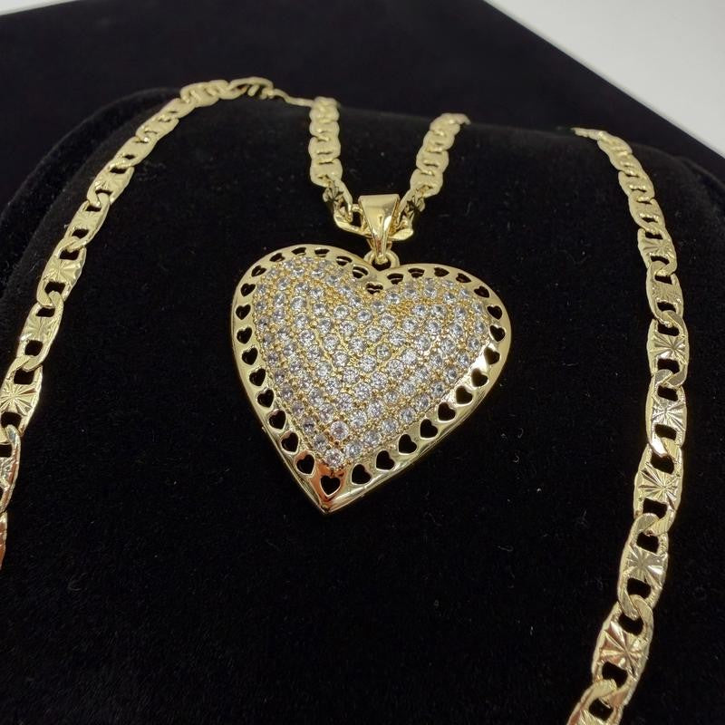 14k Paved Heart Pendant Necklace