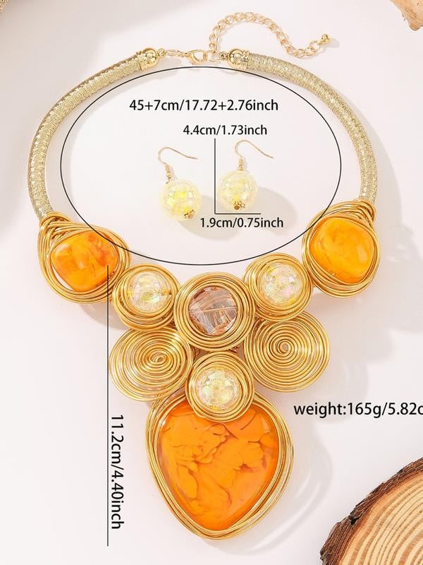 Amber Stone Wire Wrap Jewelry Set