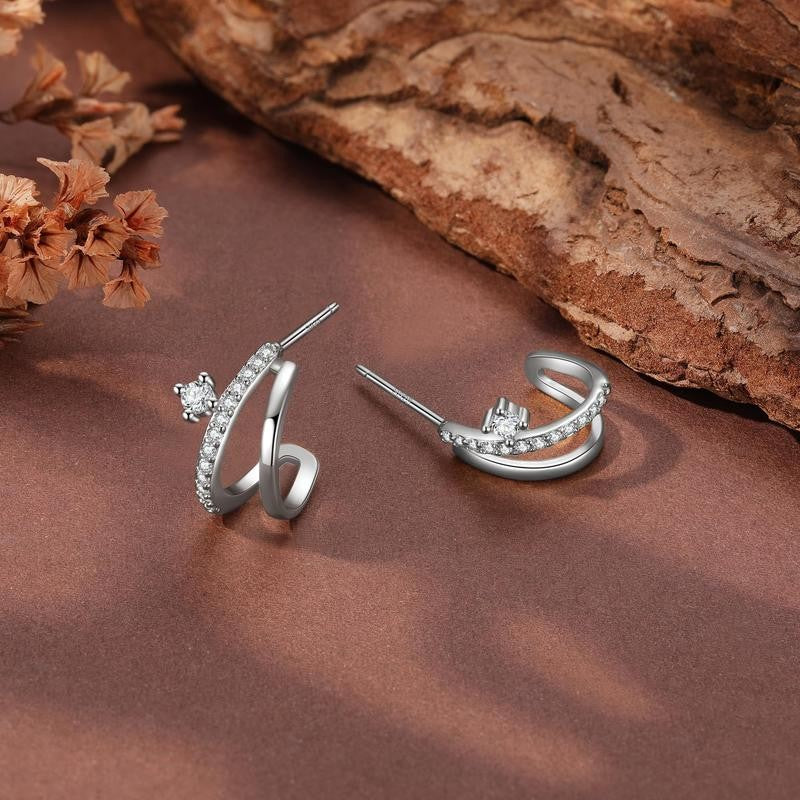 14k Asymmetric Zircon Huggie Earrings