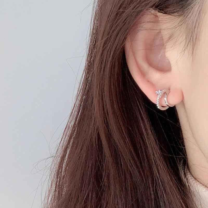 14k Asymmetric Zircon Huggie Earrings