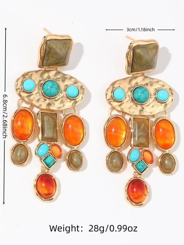 Geometric Turquoise Stone Drop Earrings