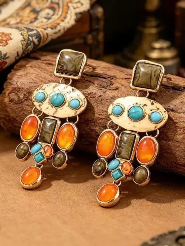 Geometric Turquoise Stone Drop Earrings