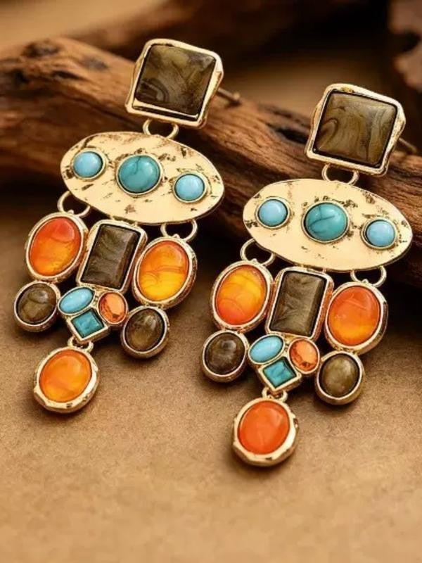 Geometric Turquoise Stone Drop Earrings