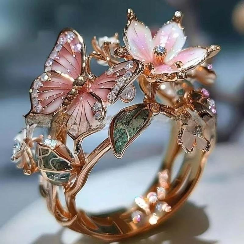 Adjustable Butterfly Flower Open Ring