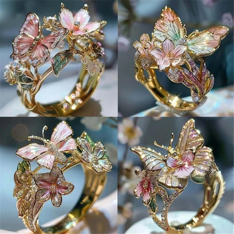 Adjustable Butterfly Flower Open Ring