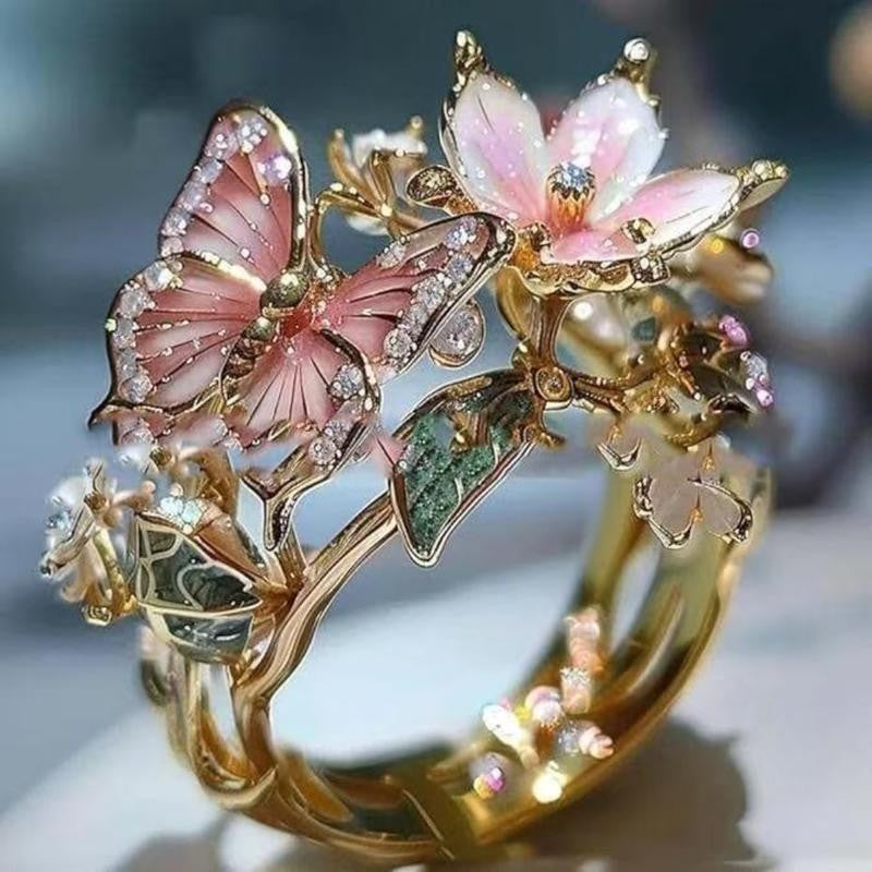 Adjustable Butterfly Flower Open Ring