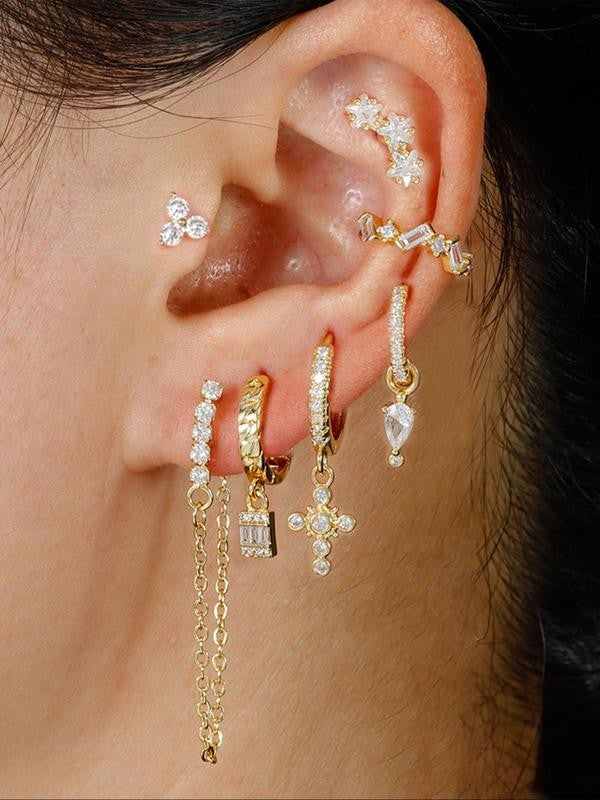 Asymmetric Crystal Cross & Chain Earring Set