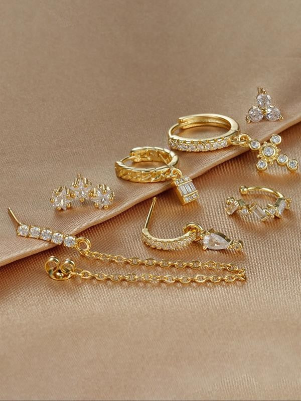 Asymmetric Crystal Cross & Chain Earring Set