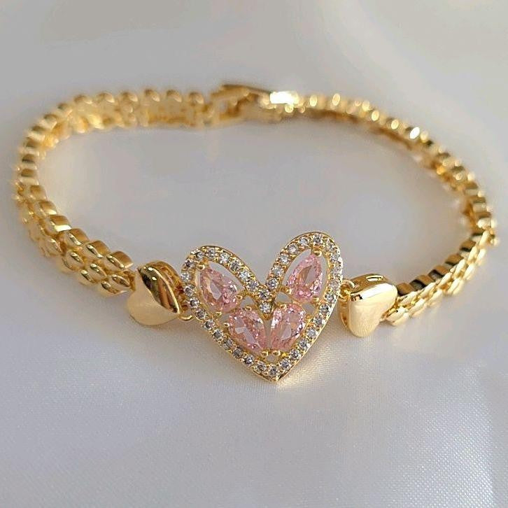 14k Multi Heart Charm Bracelet