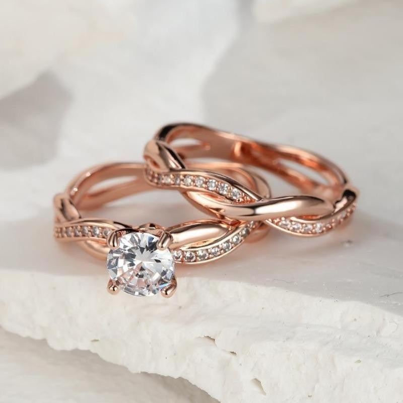 Infinity Twist Zirconia Couple Ring Set
