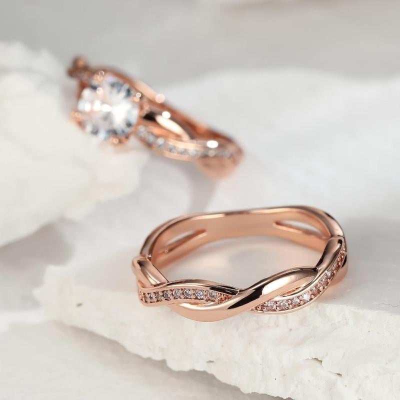 Infinity Twist Zirconia Couple Ring Set