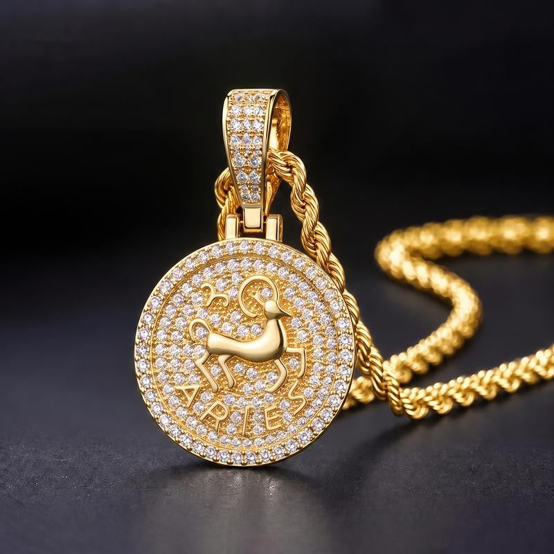 Round Zodiac Coin Pendant Necklace