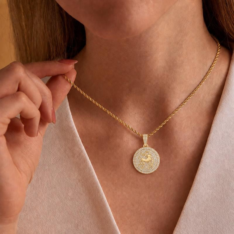 Round Zodiac Coin Pendant Necklace