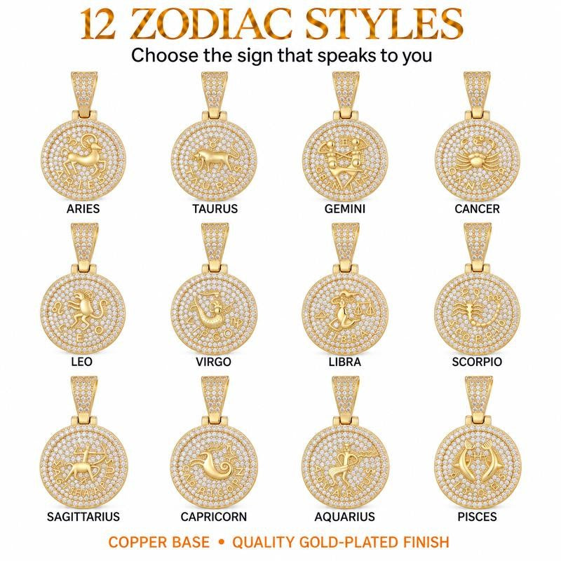 Round Zodiac Coin Pendant Necklace