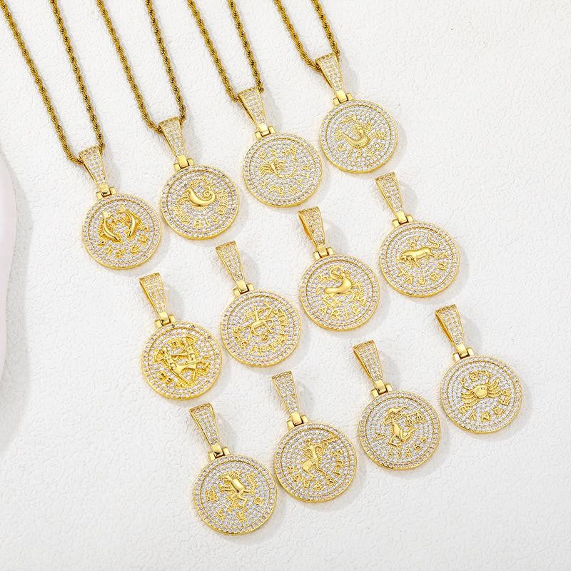 Round Zodiac Coin Pendant Necklace