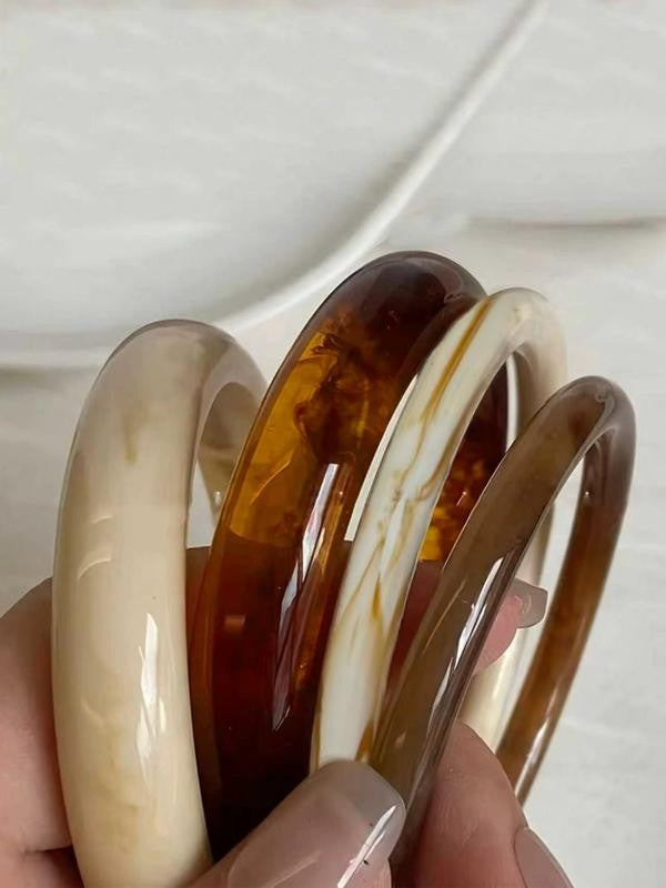 Vintage Amber Texture Acrylic Bangle Set