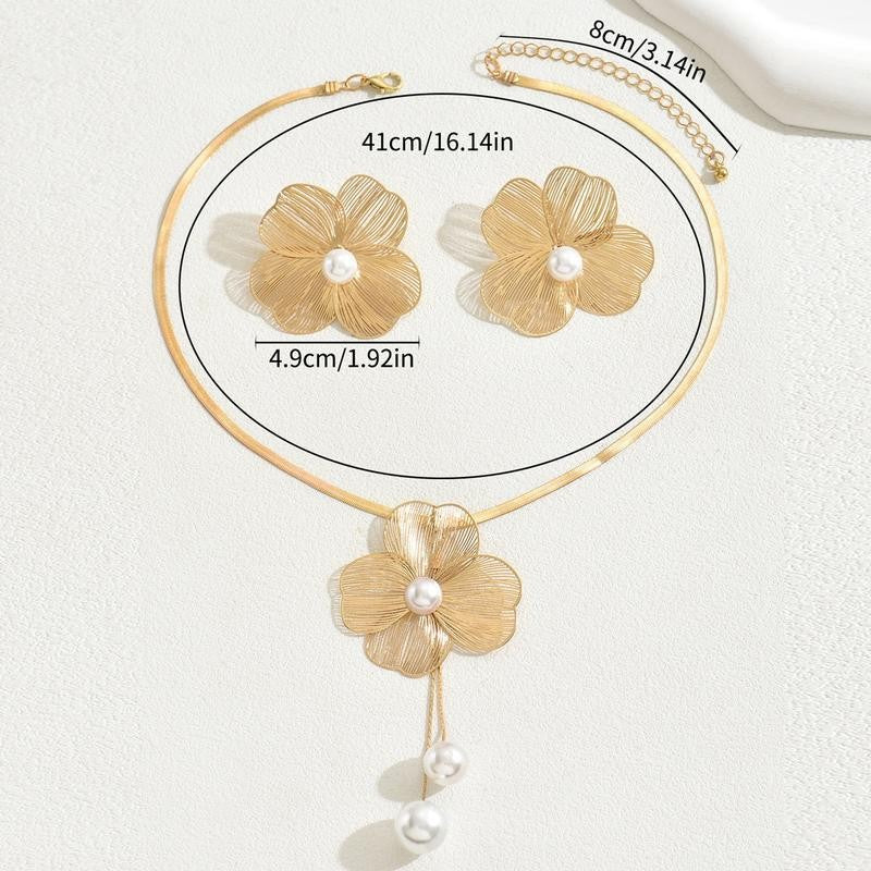 Floral Pearl Drop Jewelry Set