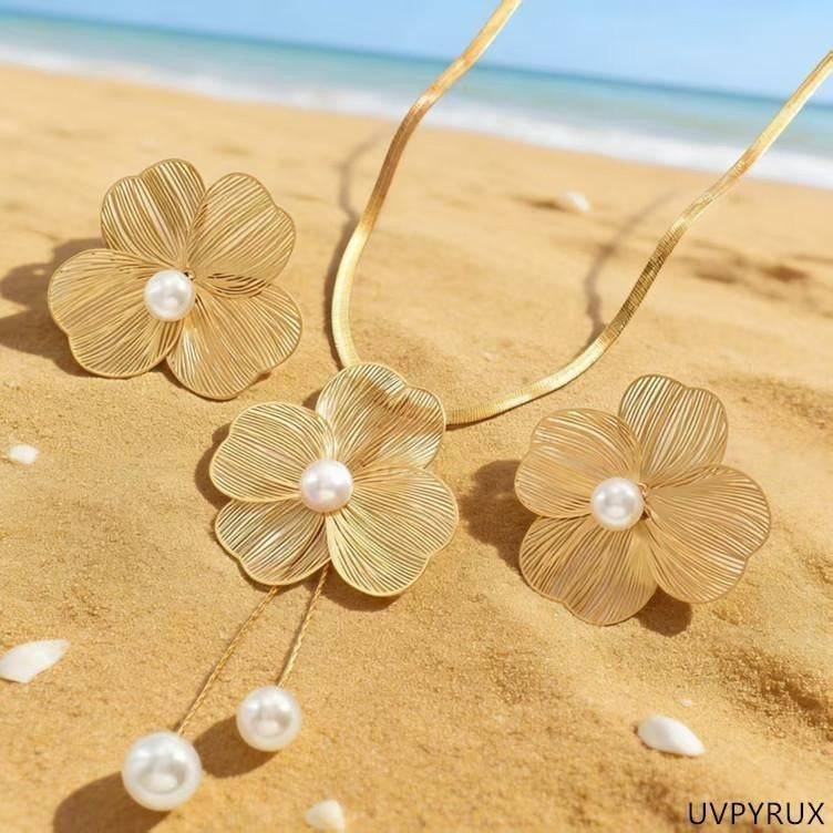 Floral Pearl Drop Jewelry Set