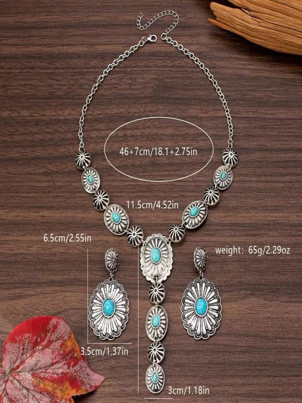 Boho Turquoise Floral Necklace & Earrings Set
