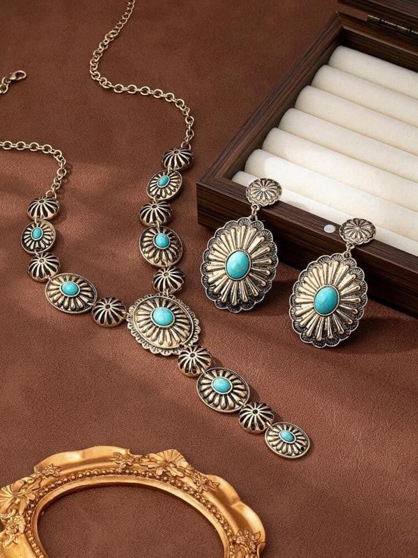 Boho Turquoise Floral Necklace & Earrings Set