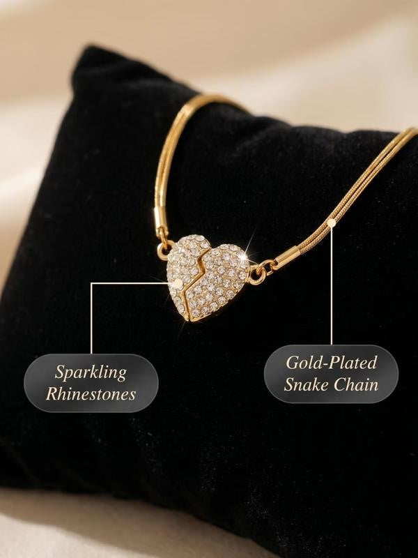 14k Magnetic Split Heart CZ Necklace