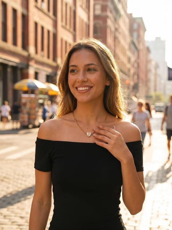 14k Magnetic Split Heart CZ Necklace