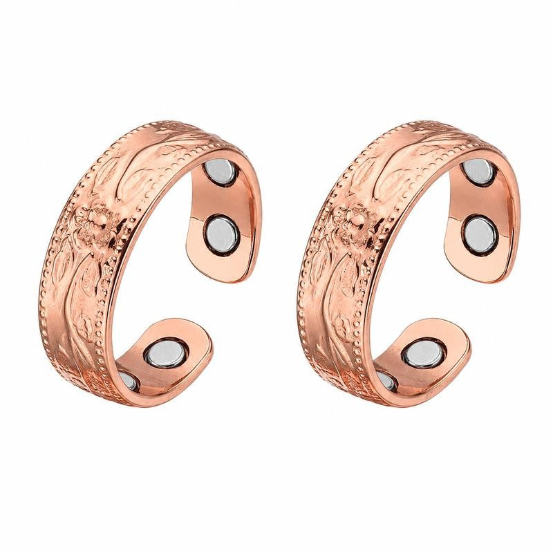 Adjustable Floral Copper Magnetic Ring Set