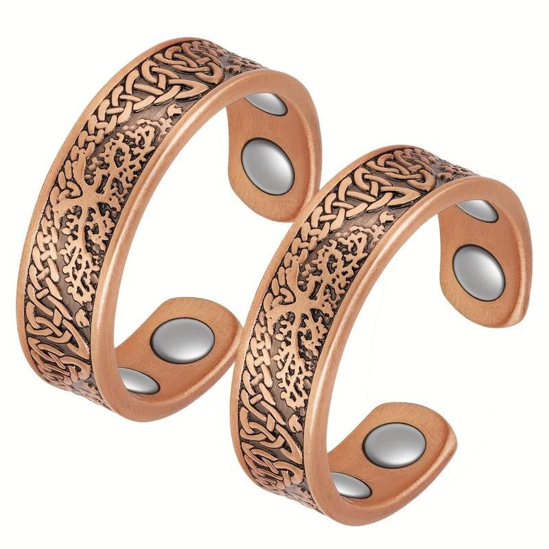 Adjustable Floral Copper Magnetic Ring Set