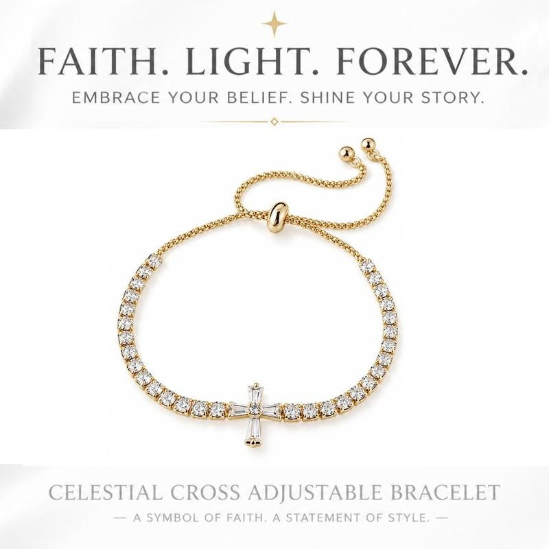 14k Zircon Cross Adjustable Bracelet