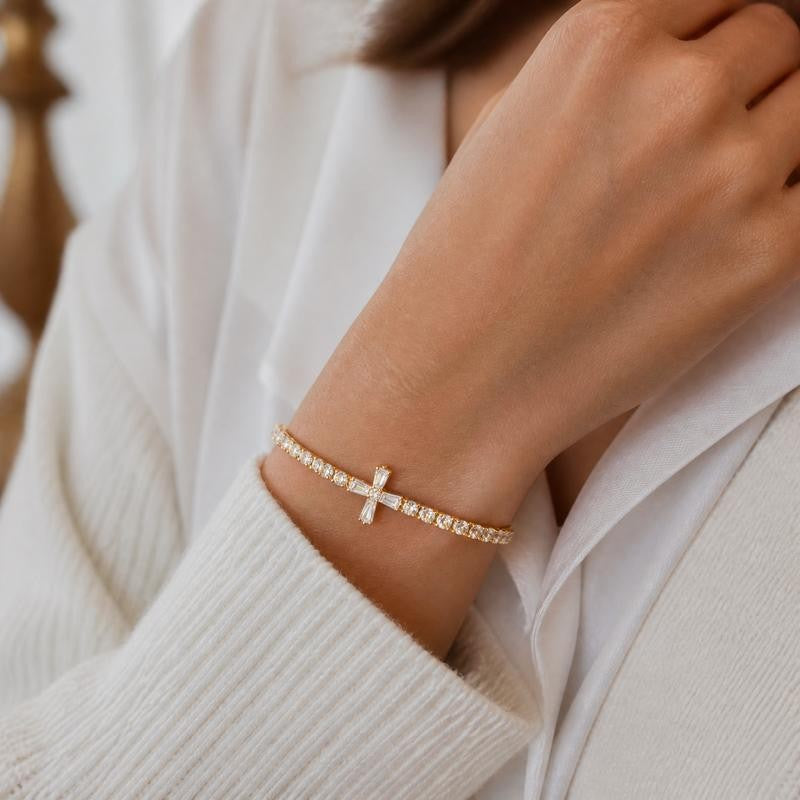 14k Zircon Cross Adjustable Bracelet