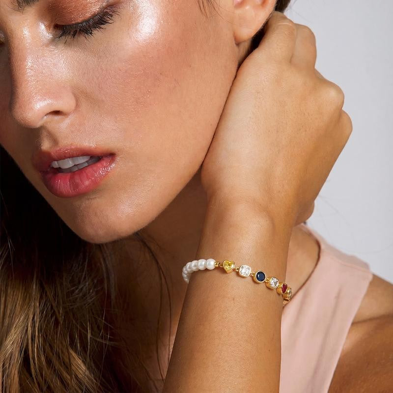 Multi-Gem Heart Charm Bracelet